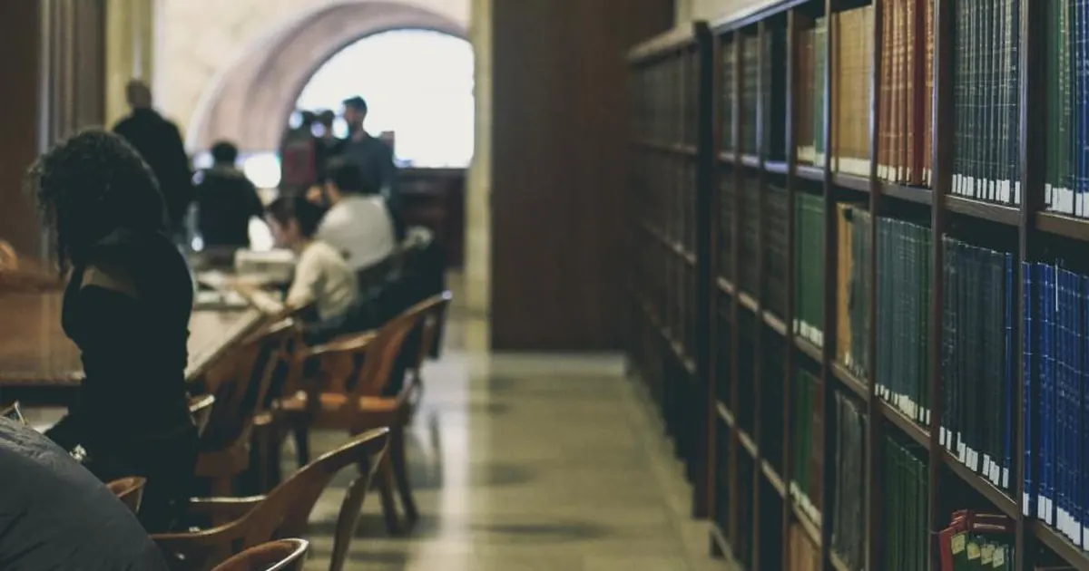 Students studying in a quiet university library